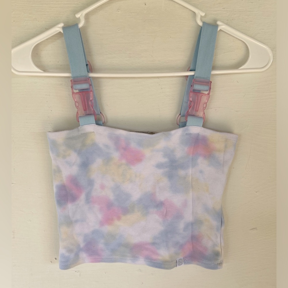Zumiez Lyleson Pastel Tie Dye Crop Tank Top w/ Seatbelt Straps Rave Outfit Small - Picture 2 of 6